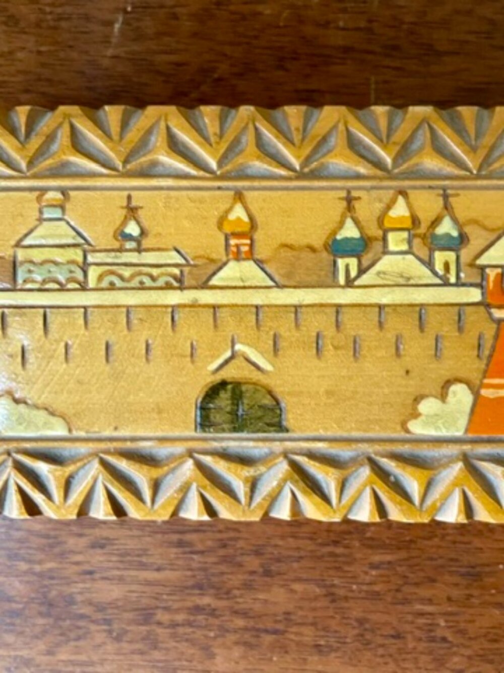 Soviet Era Trinket Wood Box w/ Dome Buildings Handmade